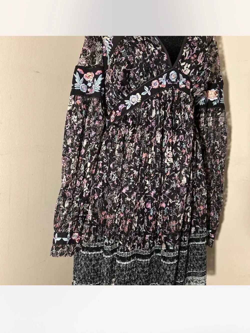 Free People Black Floral Embroidered Long Sleeve dress